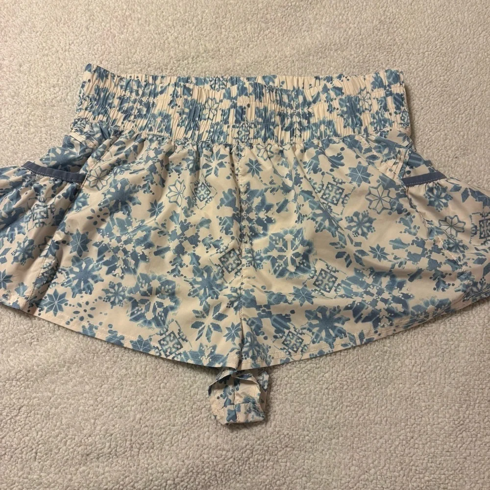 Free People FP Movement Get Your Flirt On High Rise Workout Shorts White Blue